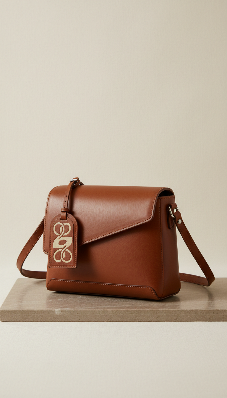 Structured Leather Crossbody Bag with Monogram Tag